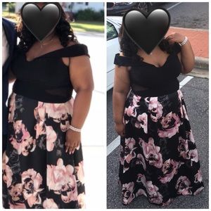 Black/Floral Print Plus Size Prom Dress